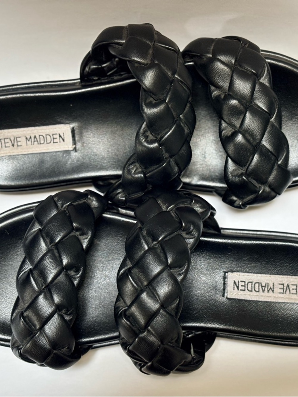 Steve Madden | "Paty" Black Braided Double-Strap Slide Platform Sandals - 37/6.5